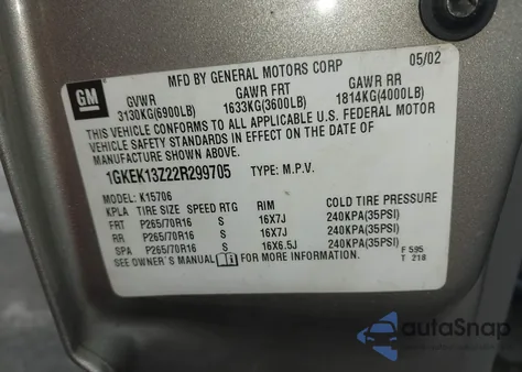 2002 GMC Yukon Slt z USA, uszkodzony, nr VIN 1GKEK13Z22R299705